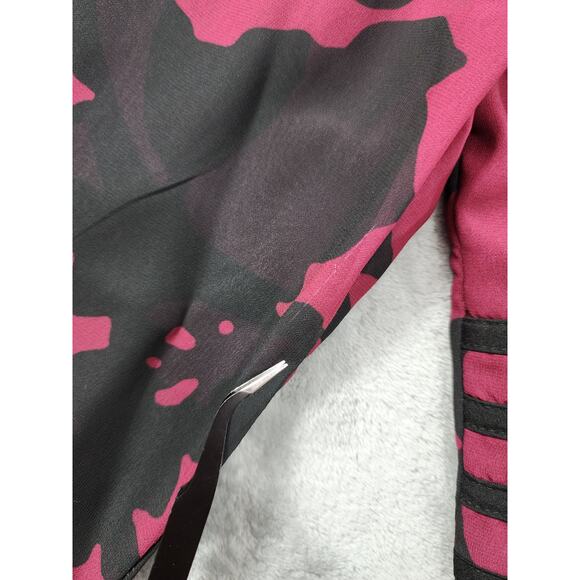 Eshakti Floral Print Georgette Peplum Blouse Size M-8 Black Pink Back Zip Office - Picture 2 of 13